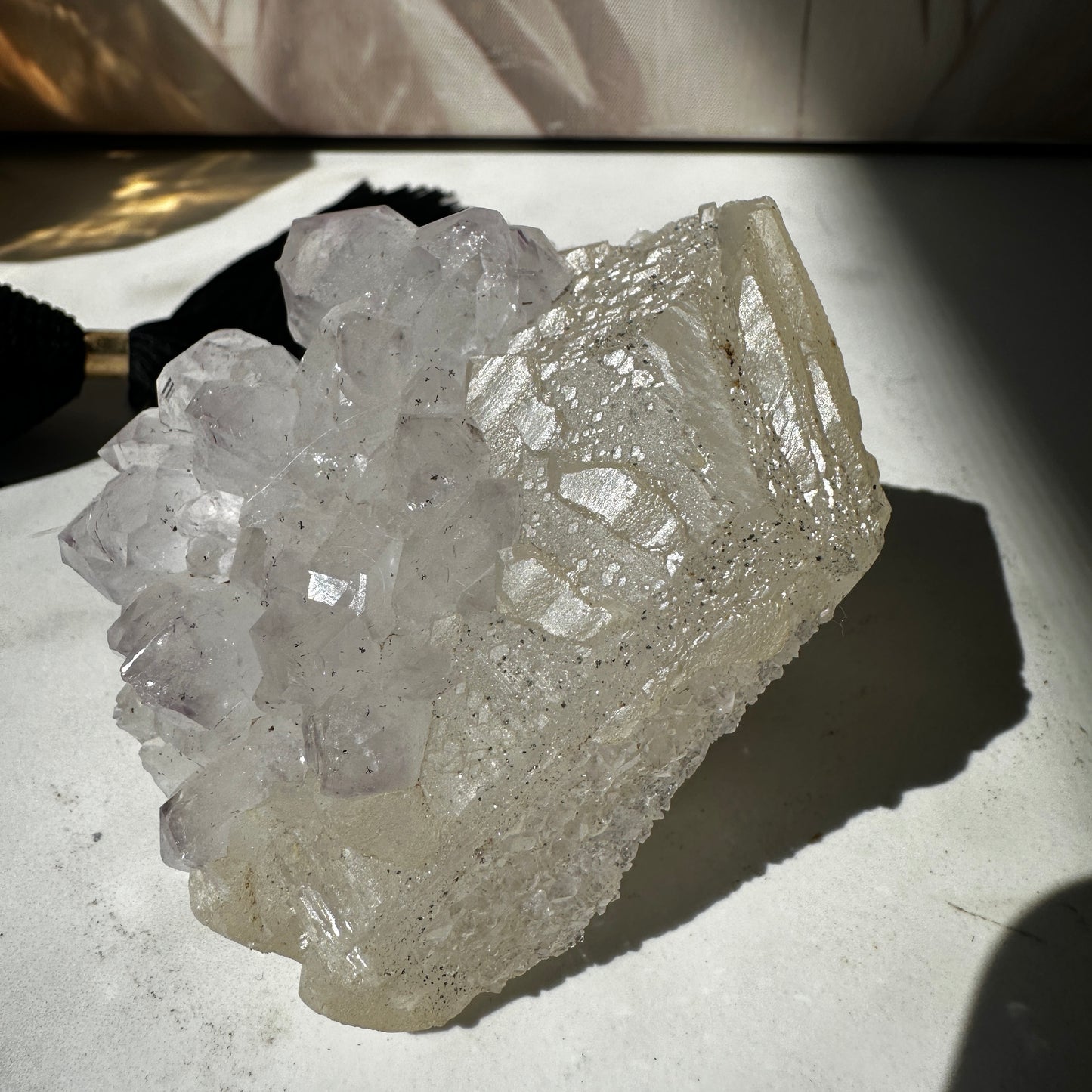 Calcite Cube with Purple Amethyst Rosette