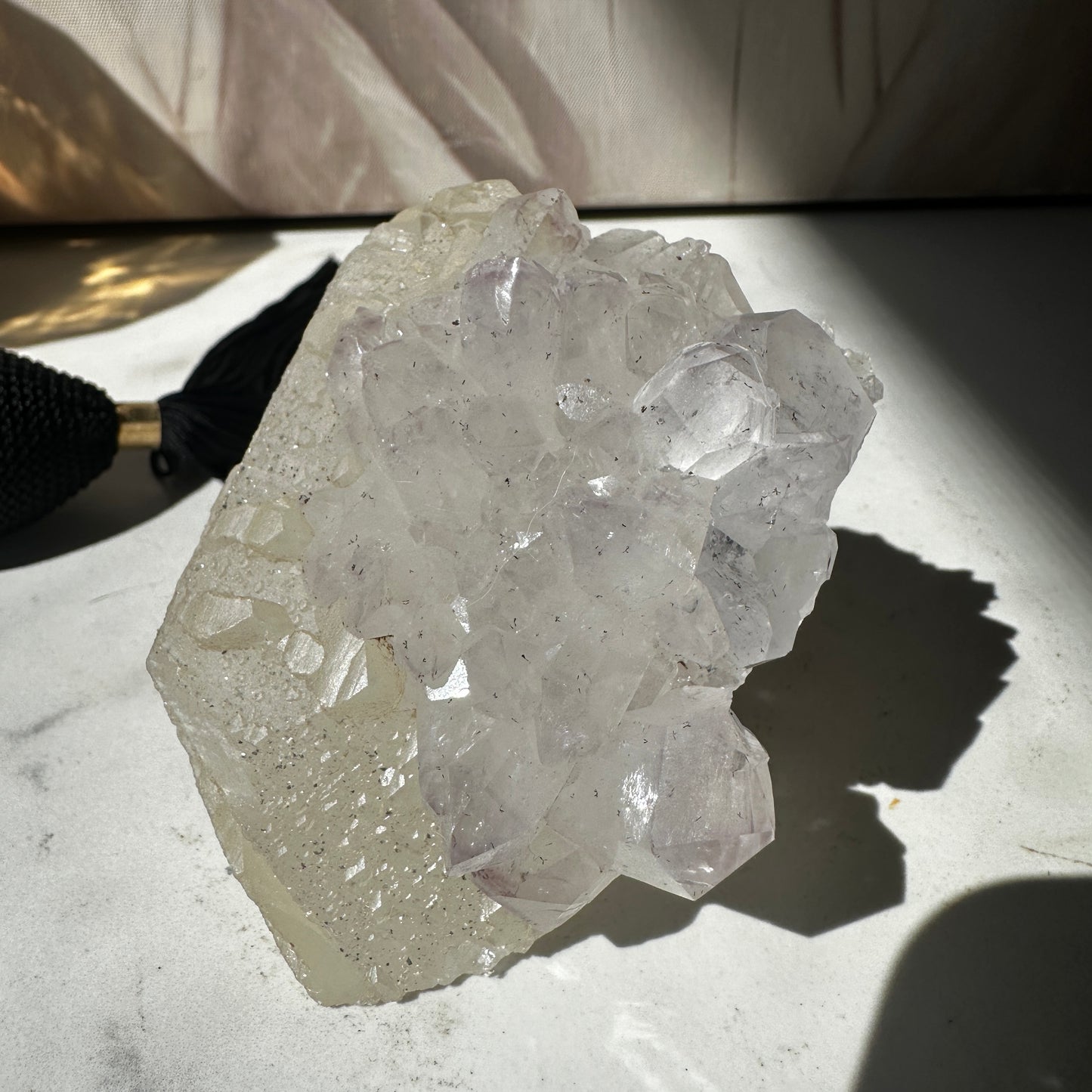 Calcite Cube with Purple Amethyst Rosette
