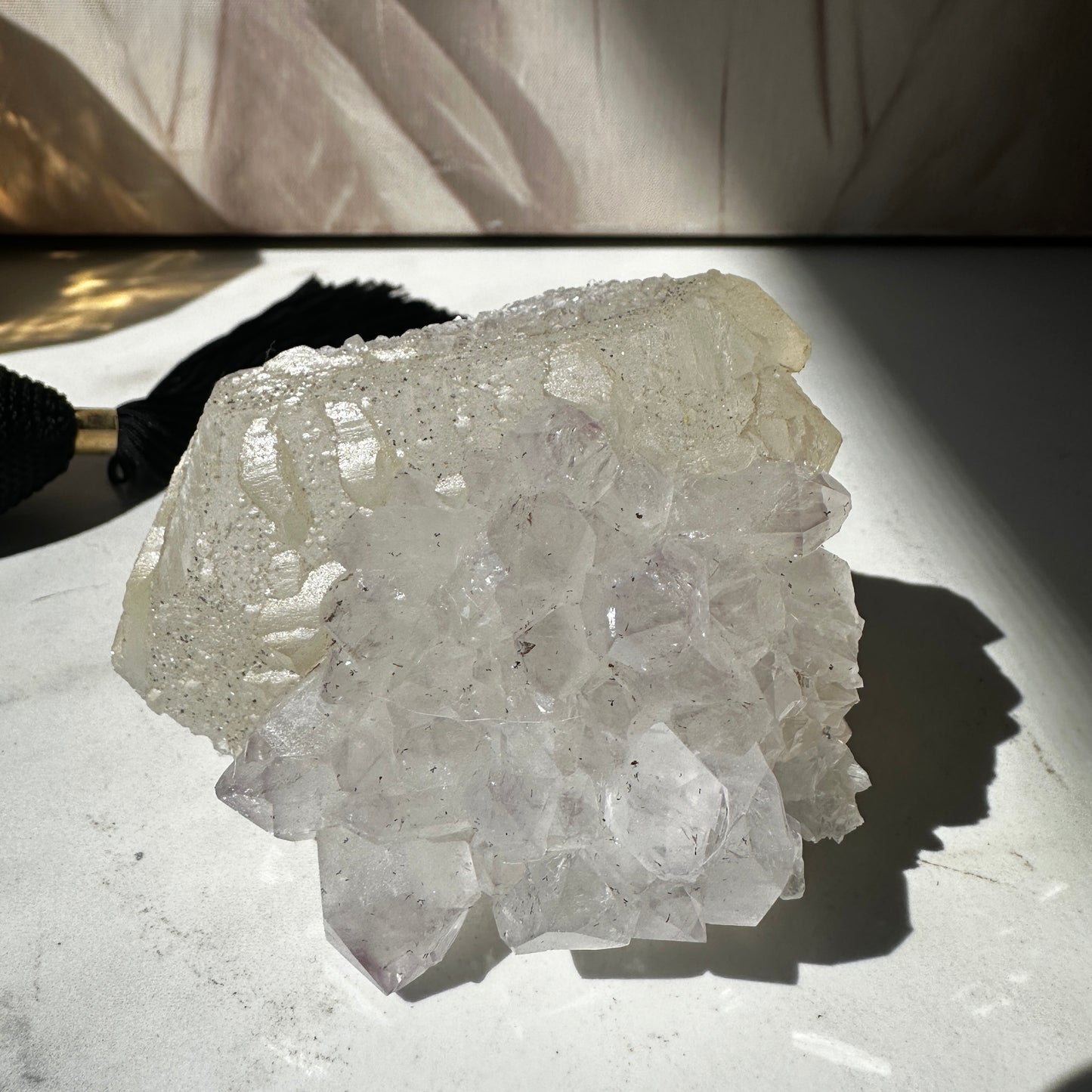 Calcite Cube with Purple Amethyst Rosette