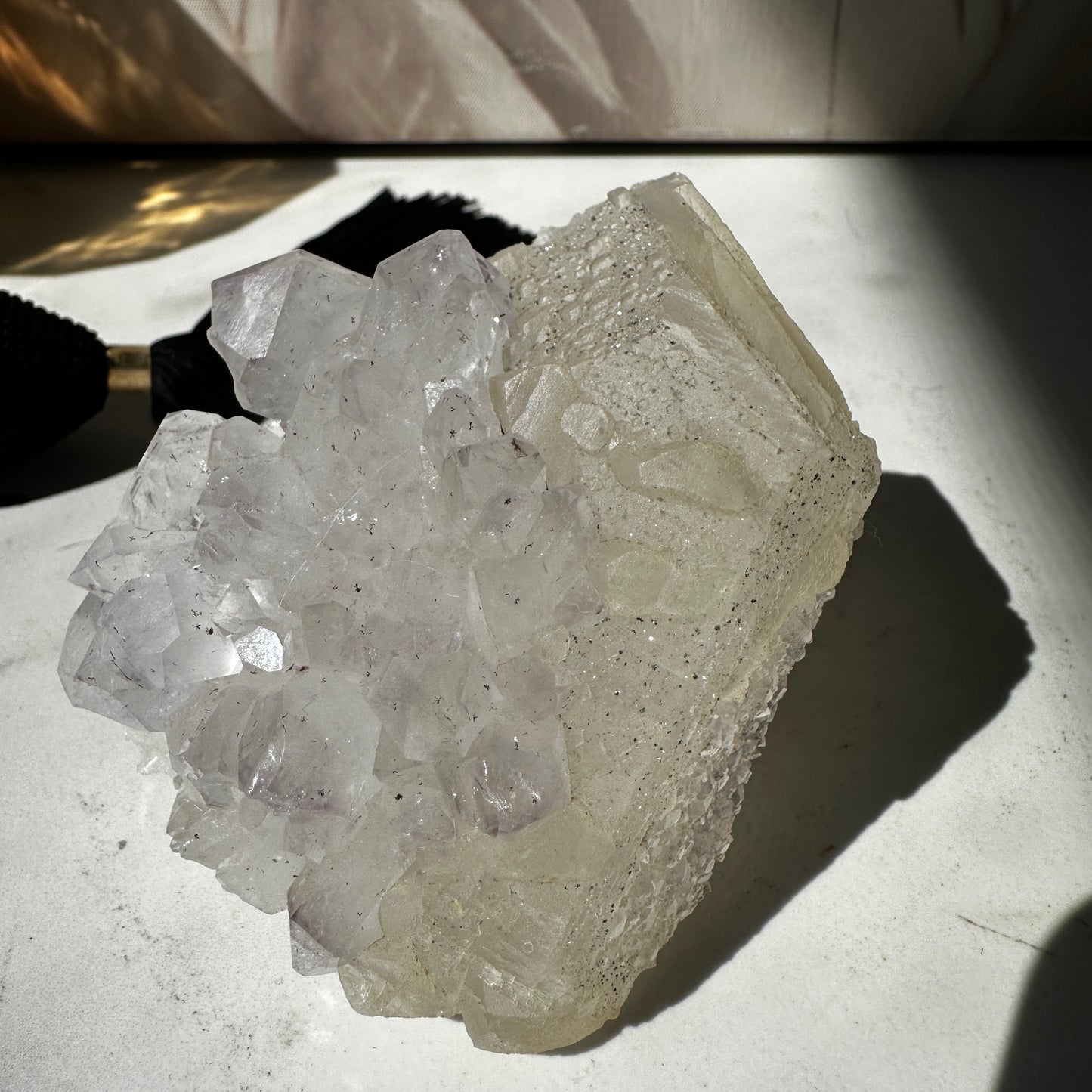 Calcite Cube with Purple Amethyst Rosette