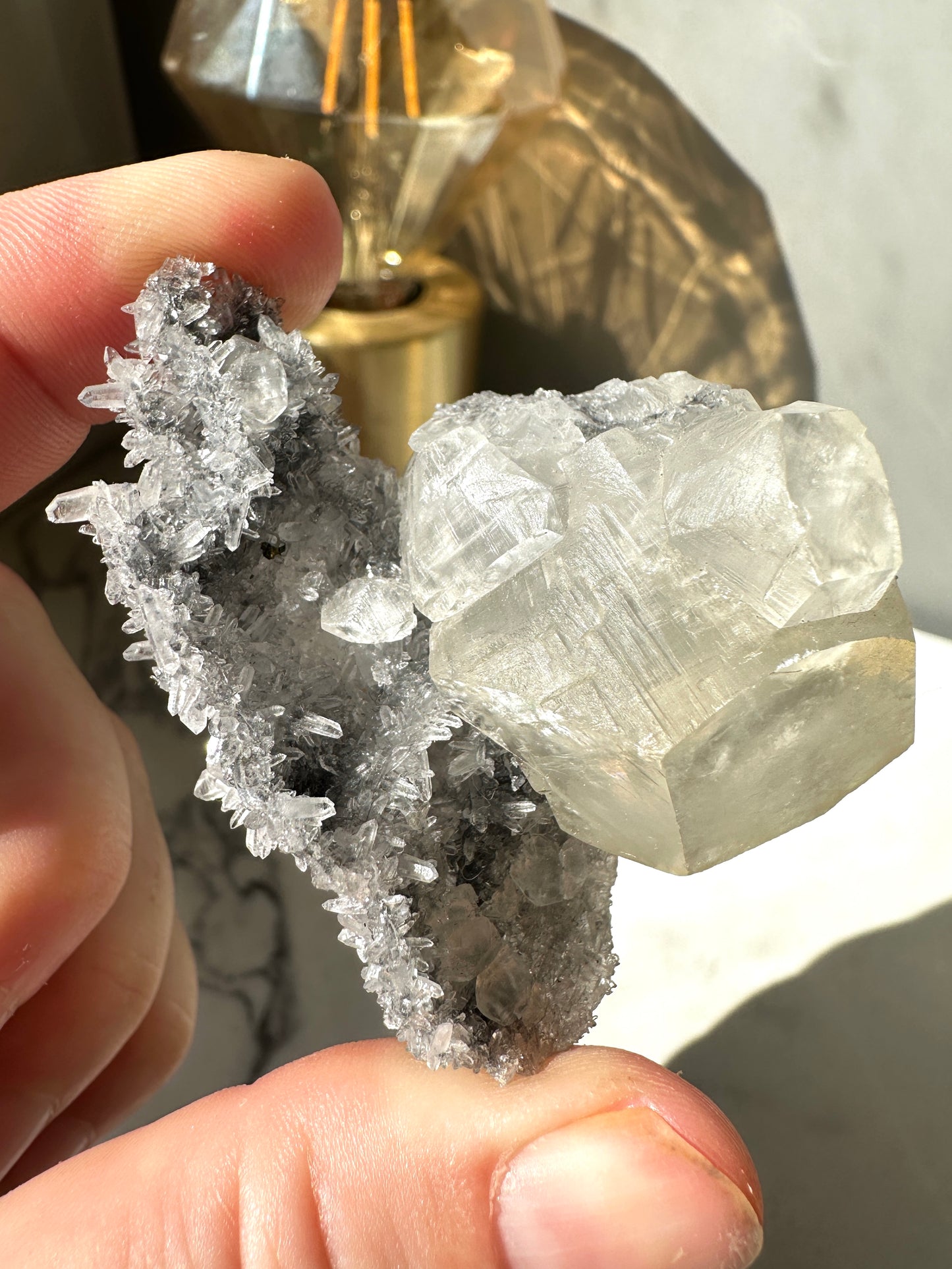 Diamond Calcite on Quartz (Fujian China)