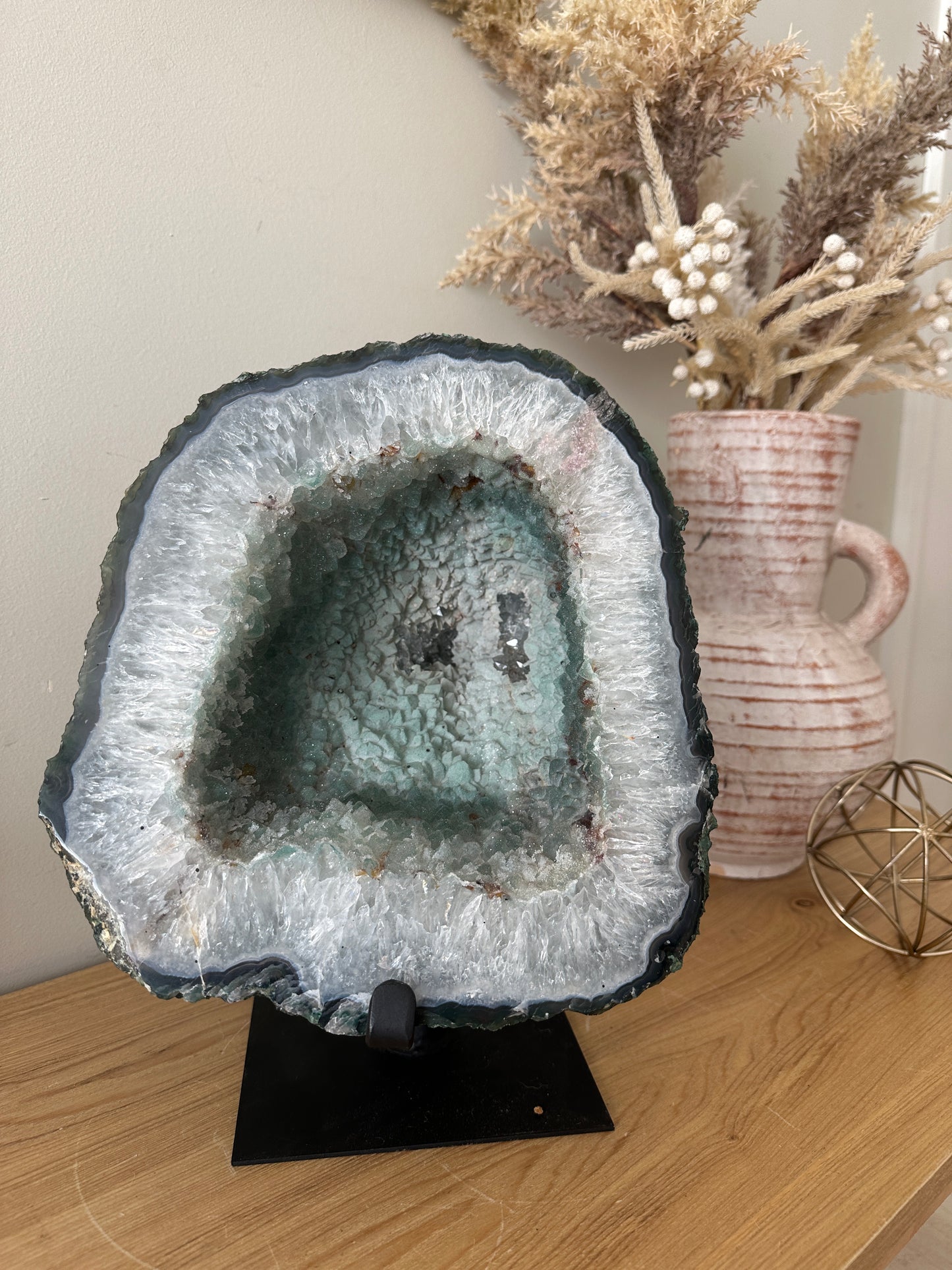 Collectors Piece Mint Green Candy Amethyst Geode formation on spinning stand