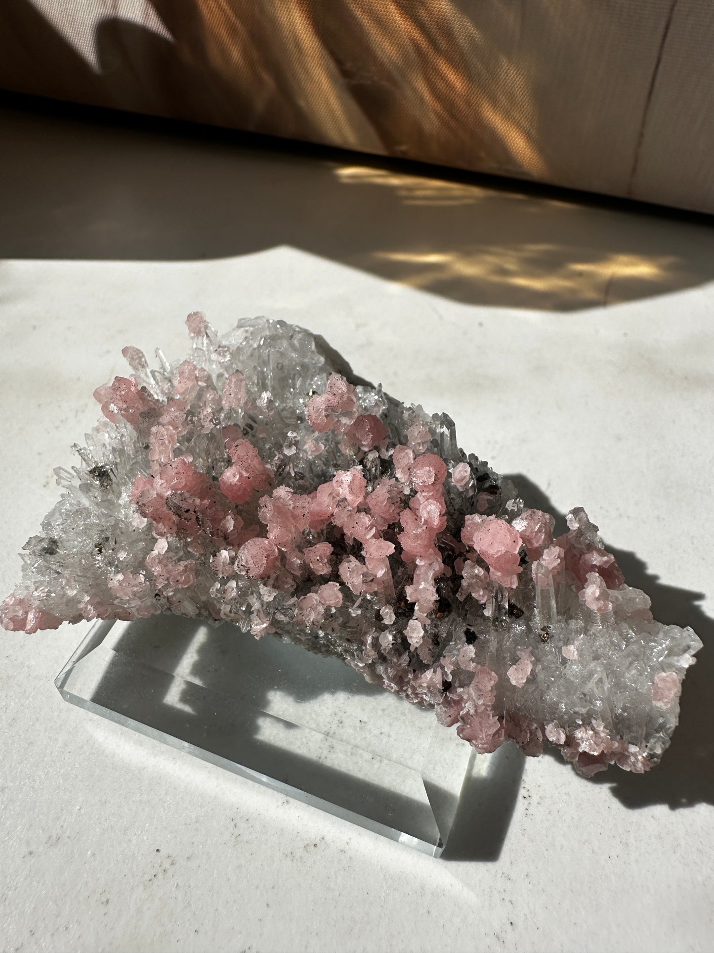 Rhodochrosite on Quartz (Wutong Mine, China)