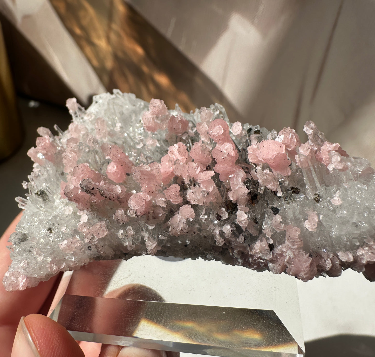 Rhodochrosite on Quartz (Wutong Mine, China)