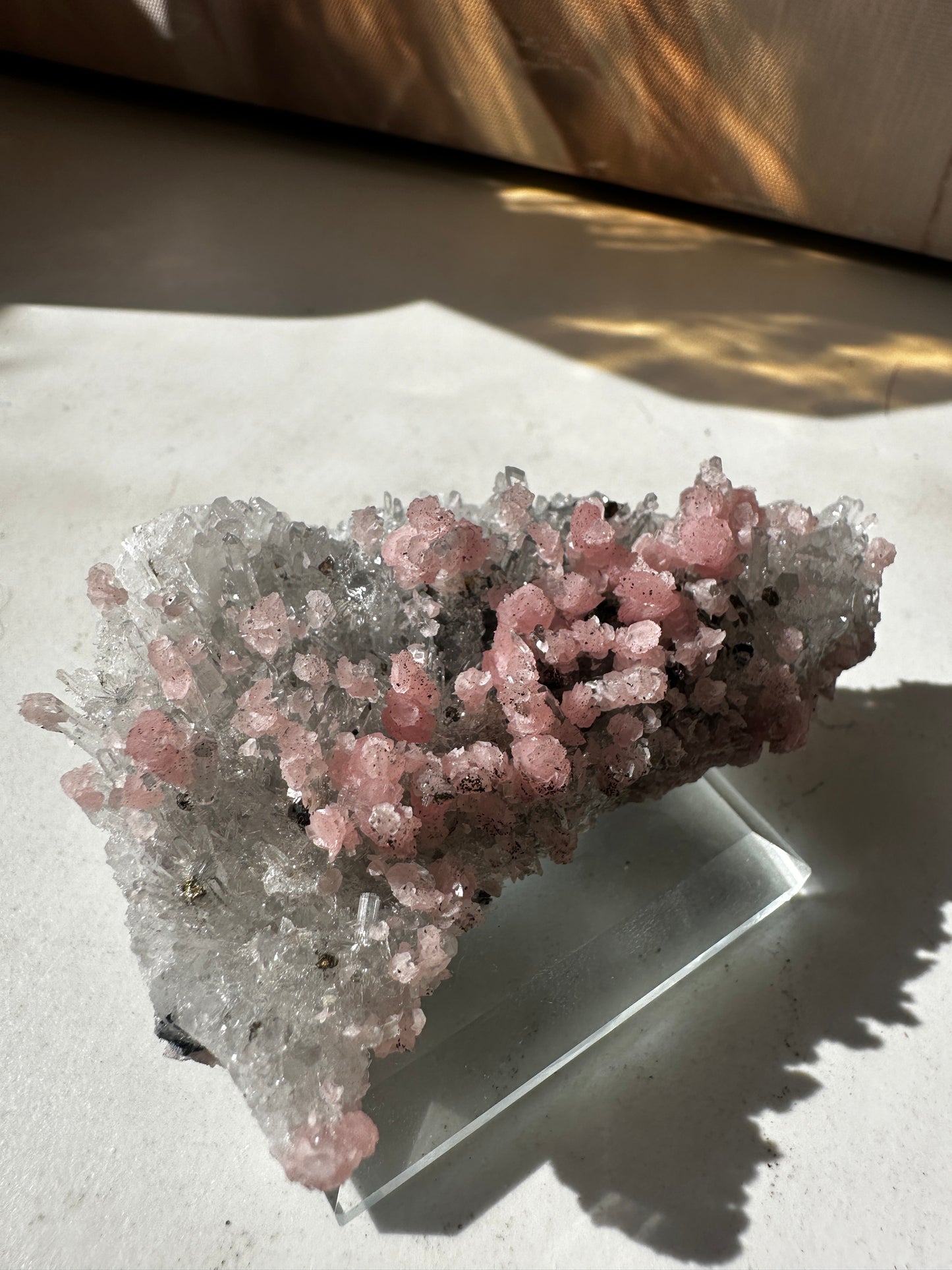 Rhodochrosite on Quartz (Wutong Mine, China)