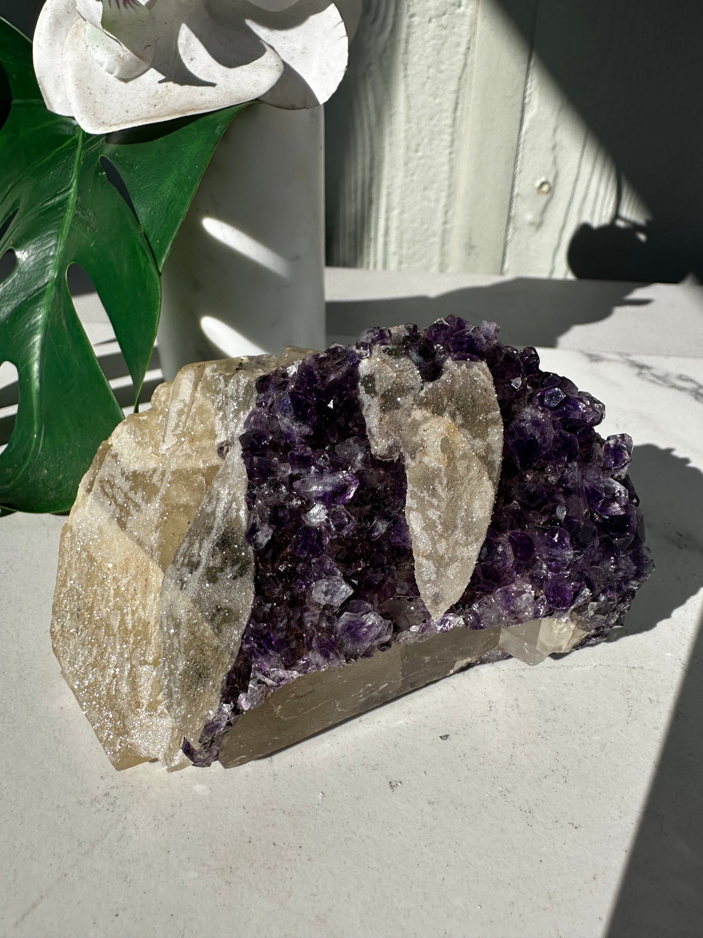 Calcite with Purple Amethyst freeform