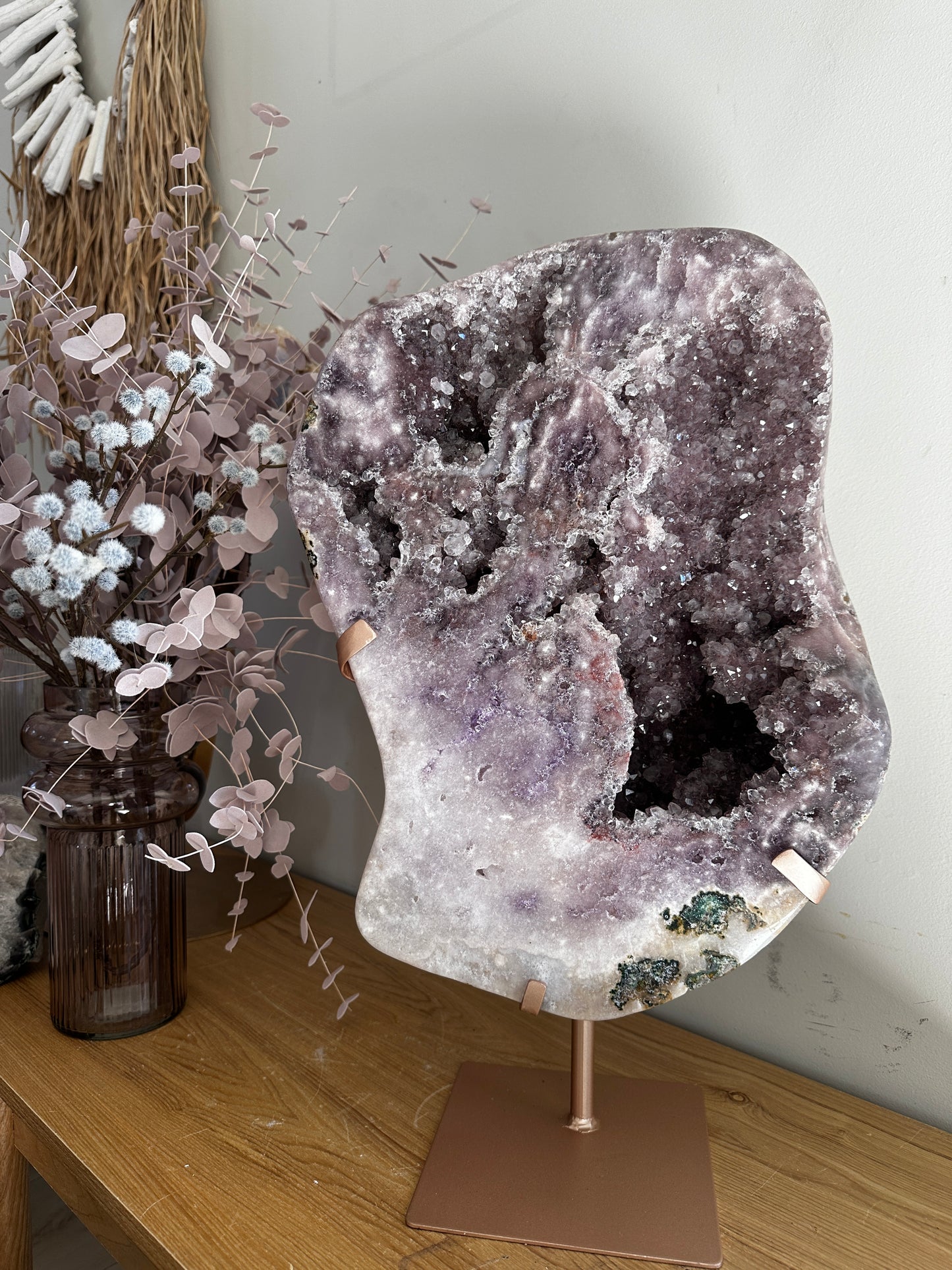 Extra Grade Large Pink Amethyst Slab on stand