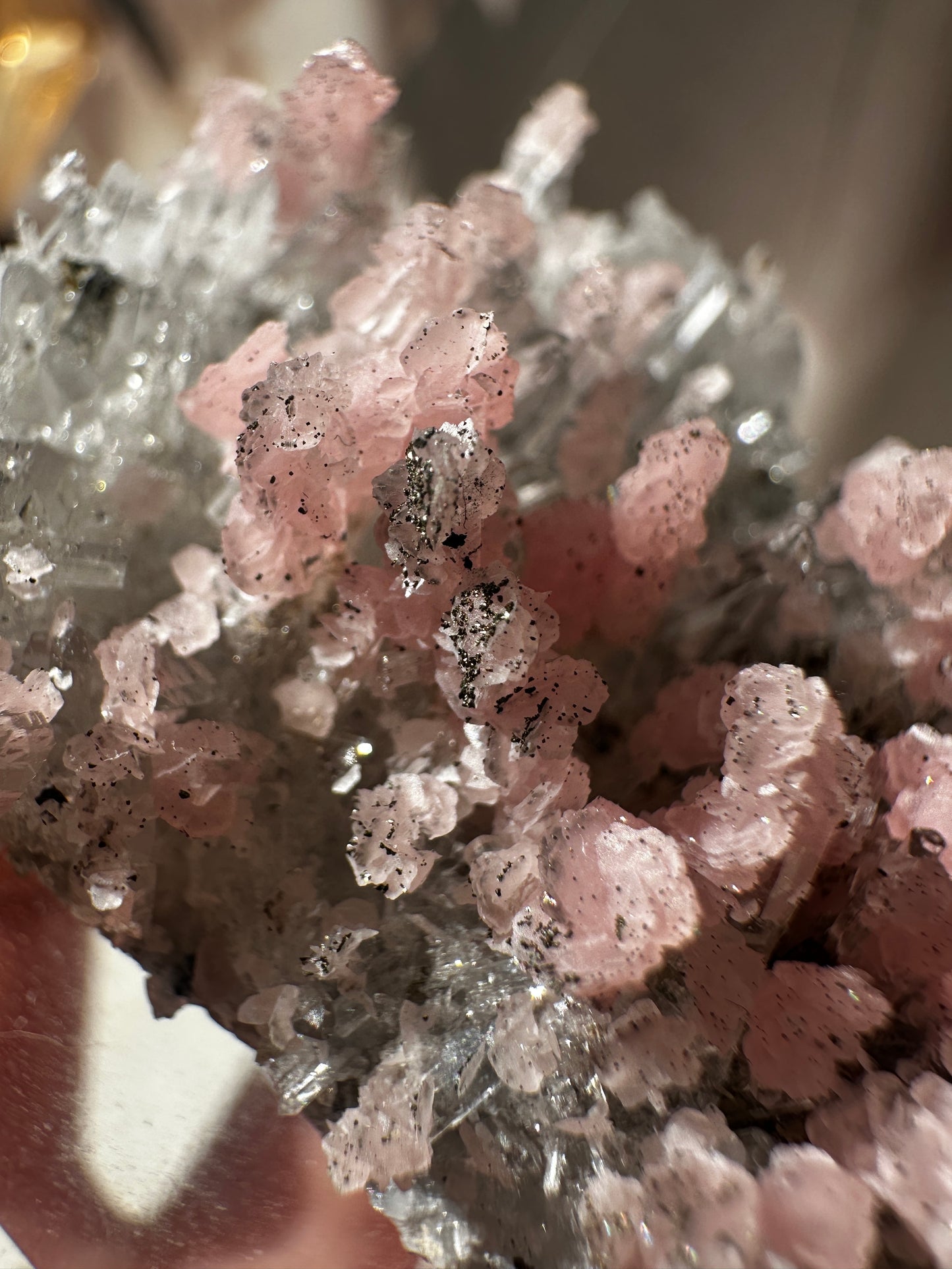 Rhodochrosite on Quartz (Wutong Mine, China)