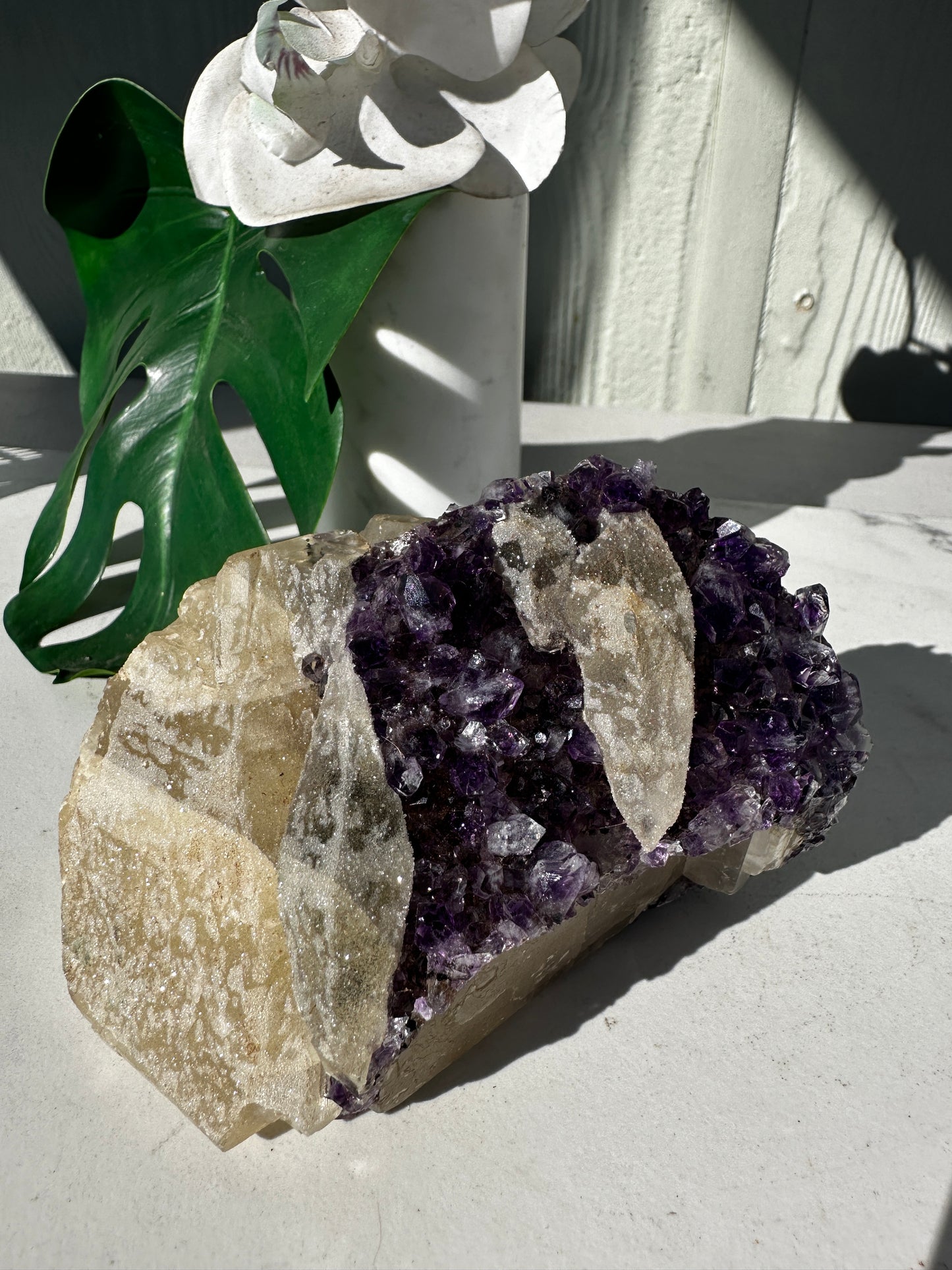 Calcite with Purple Amethyst freeform