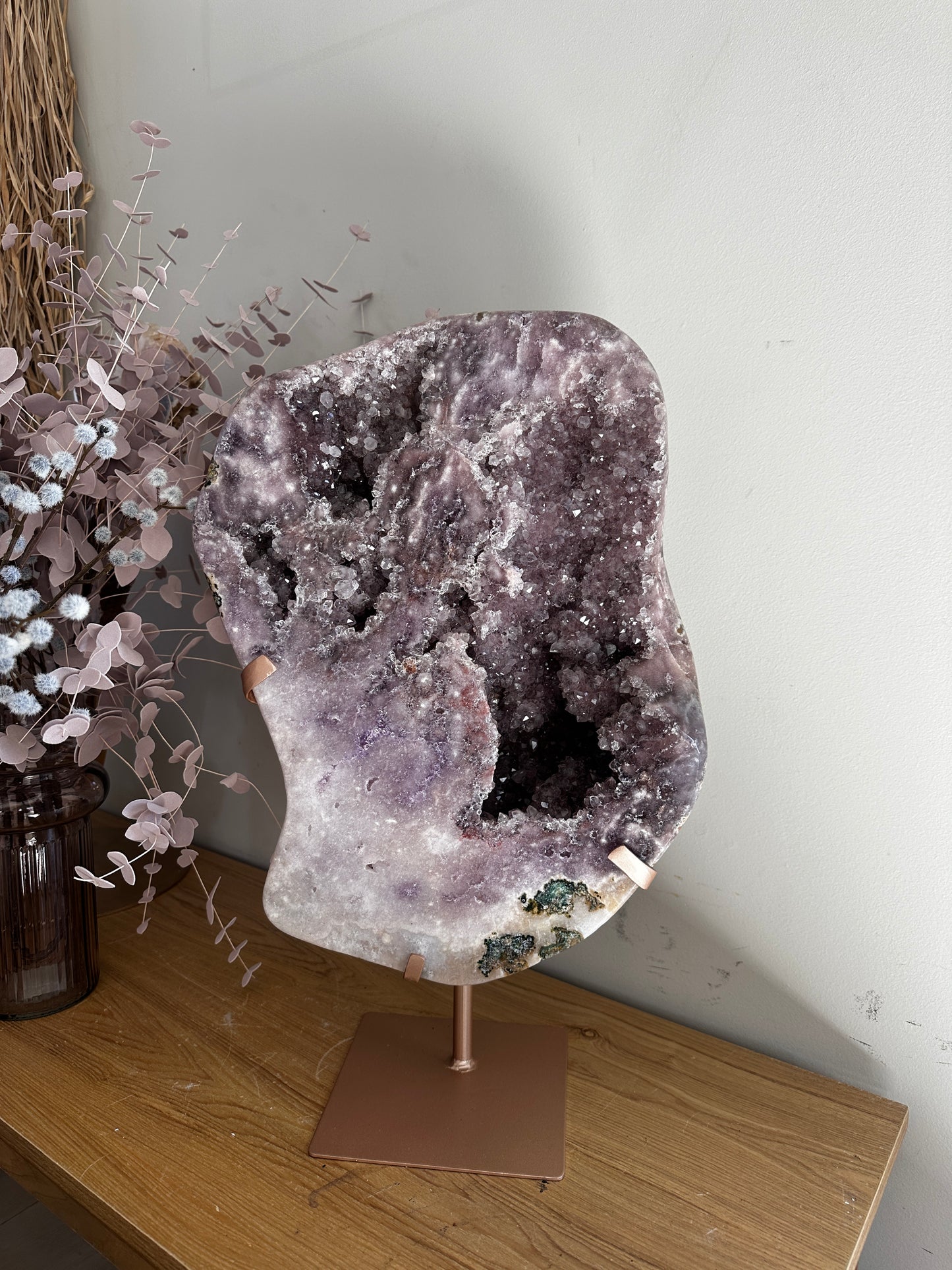 Extra Grade Large Pink Amethyst Slab on stand